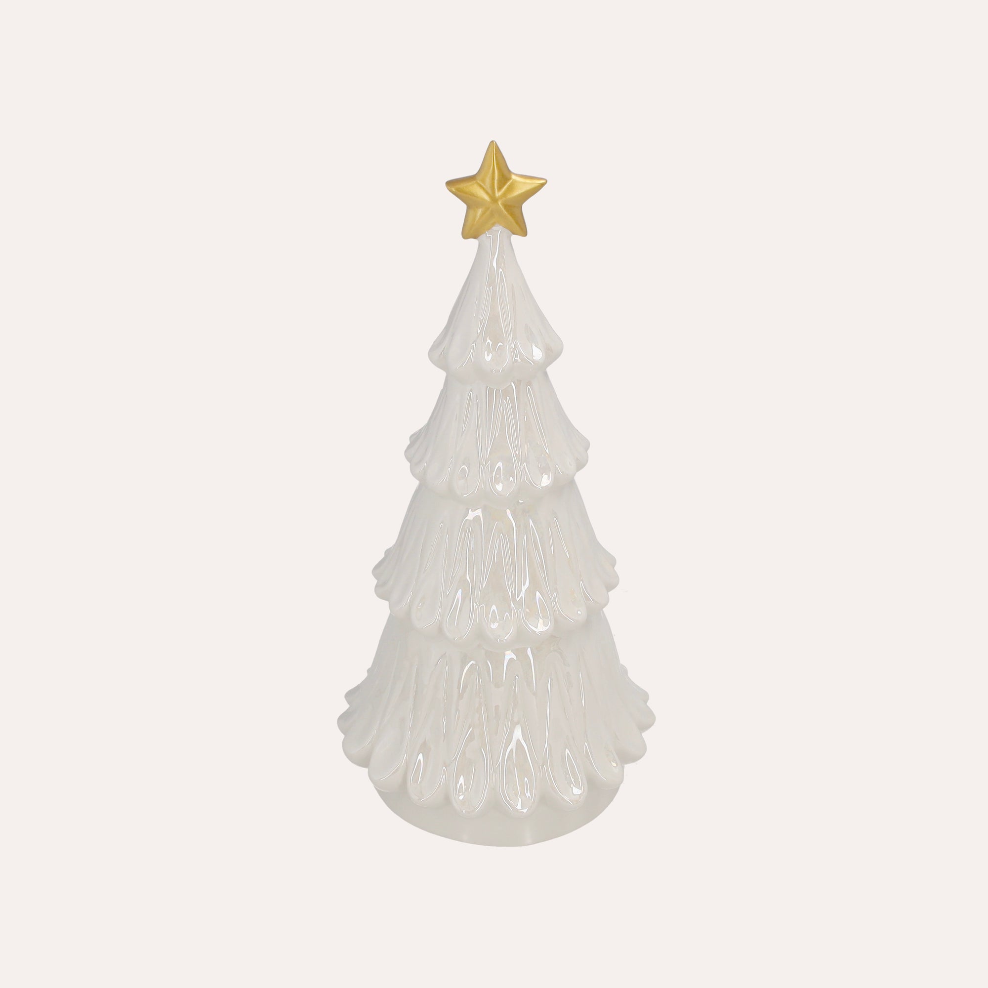 Albero natalizio in ceramica bianca con stella dorata H. 31 cm
