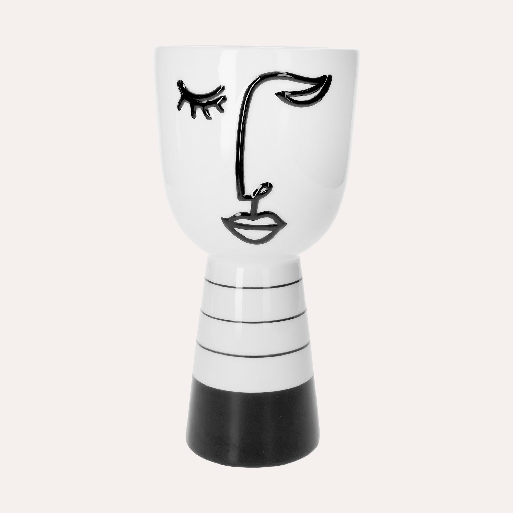 White Abstract Head-Shaped Ceramic Vase, 25 cm high