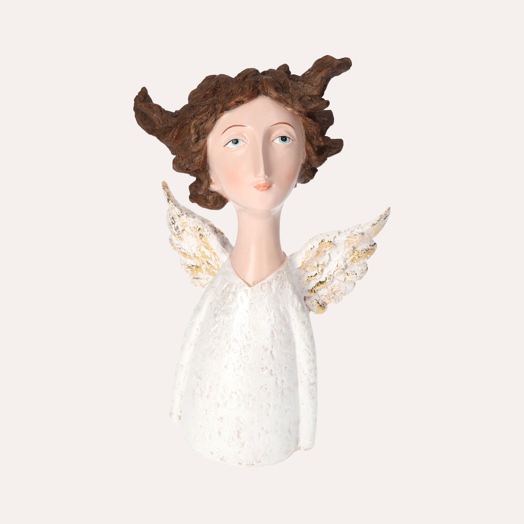 Decorative White Resin Angel Statue with Golden Wings