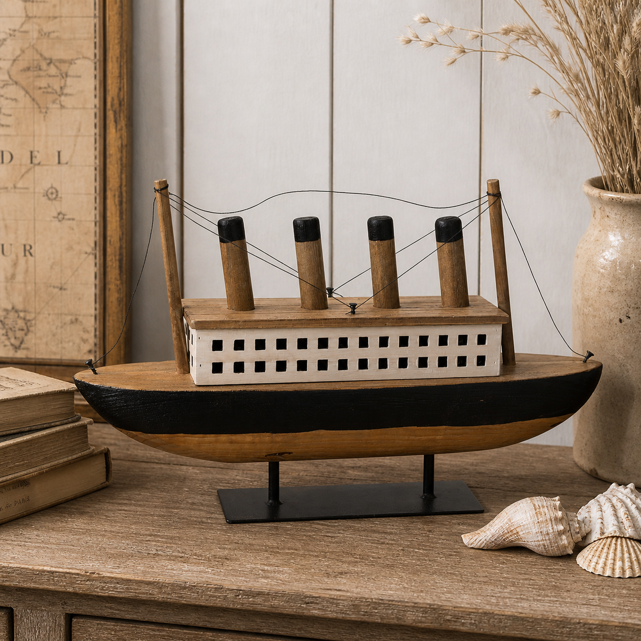 Panfilo in Legno Intagliato con Base in Ferro
