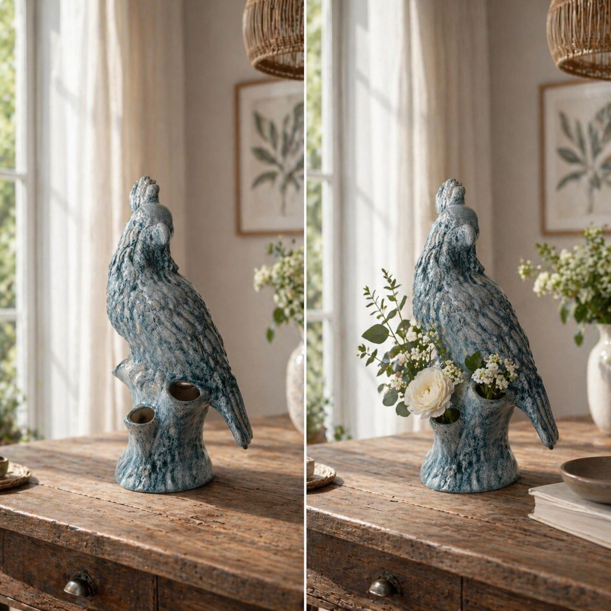 Pappagallo vaso in ceramica azzurro 26x18x53 cm