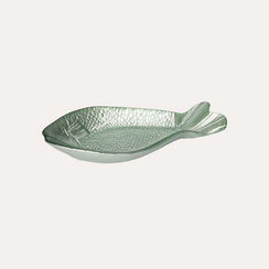 Set of 2 green glass fish plates 25x12 cm