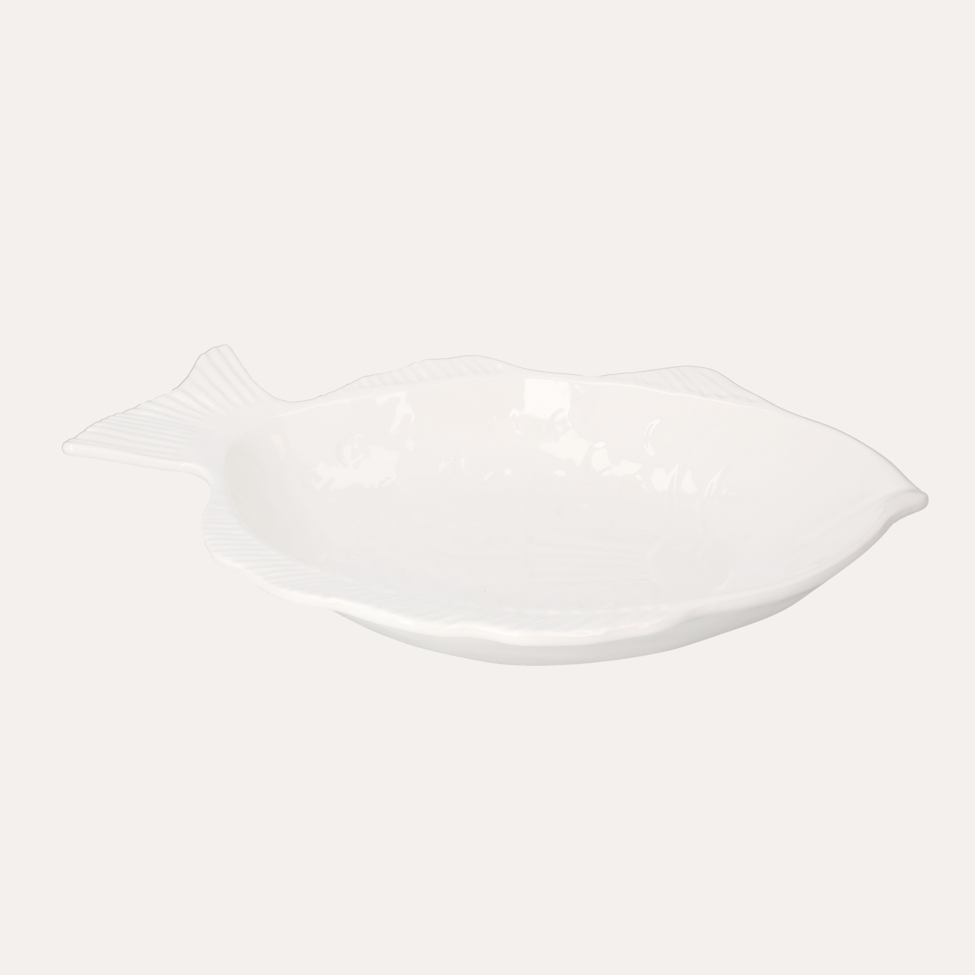 Piatto da Portata a Forma di Pesce in Ceramica Bianca 50x33x8 cm
