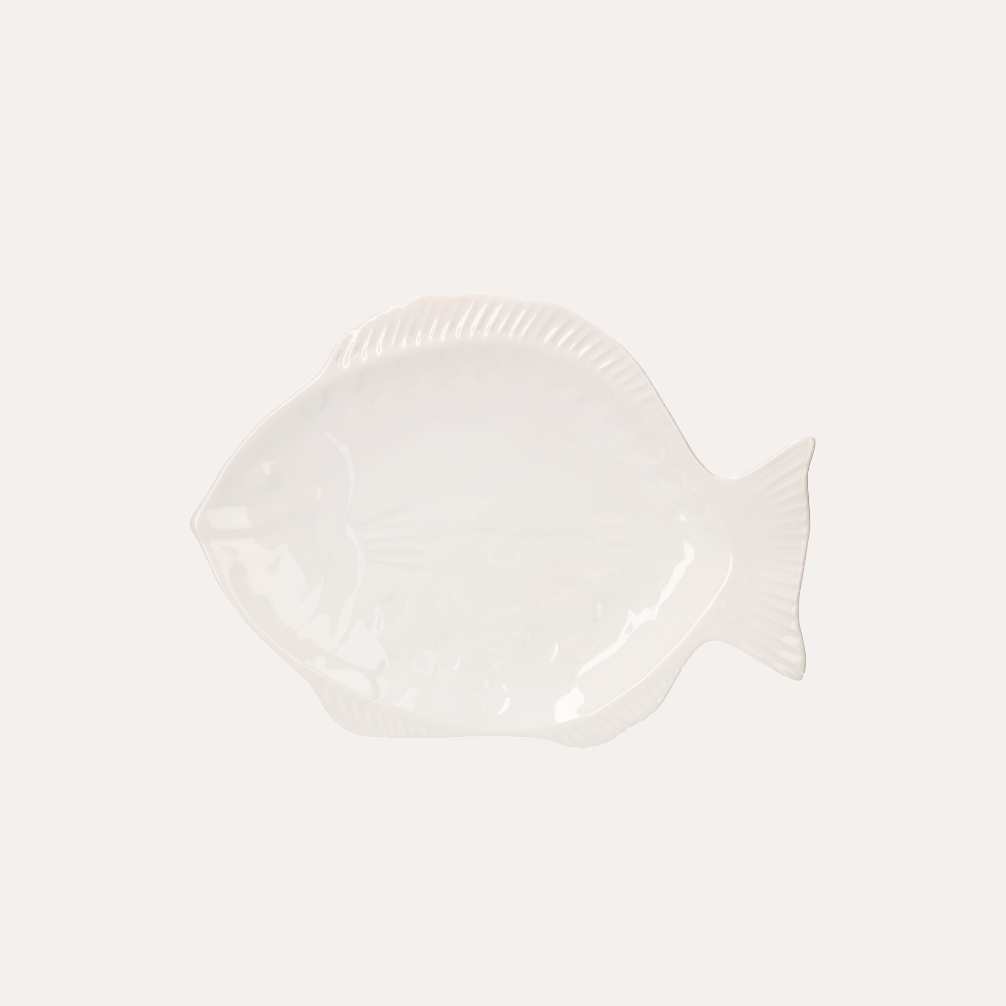 Piatto da Portata a Forma di Pesce in Ceramica Bianca 33x24x4 cm