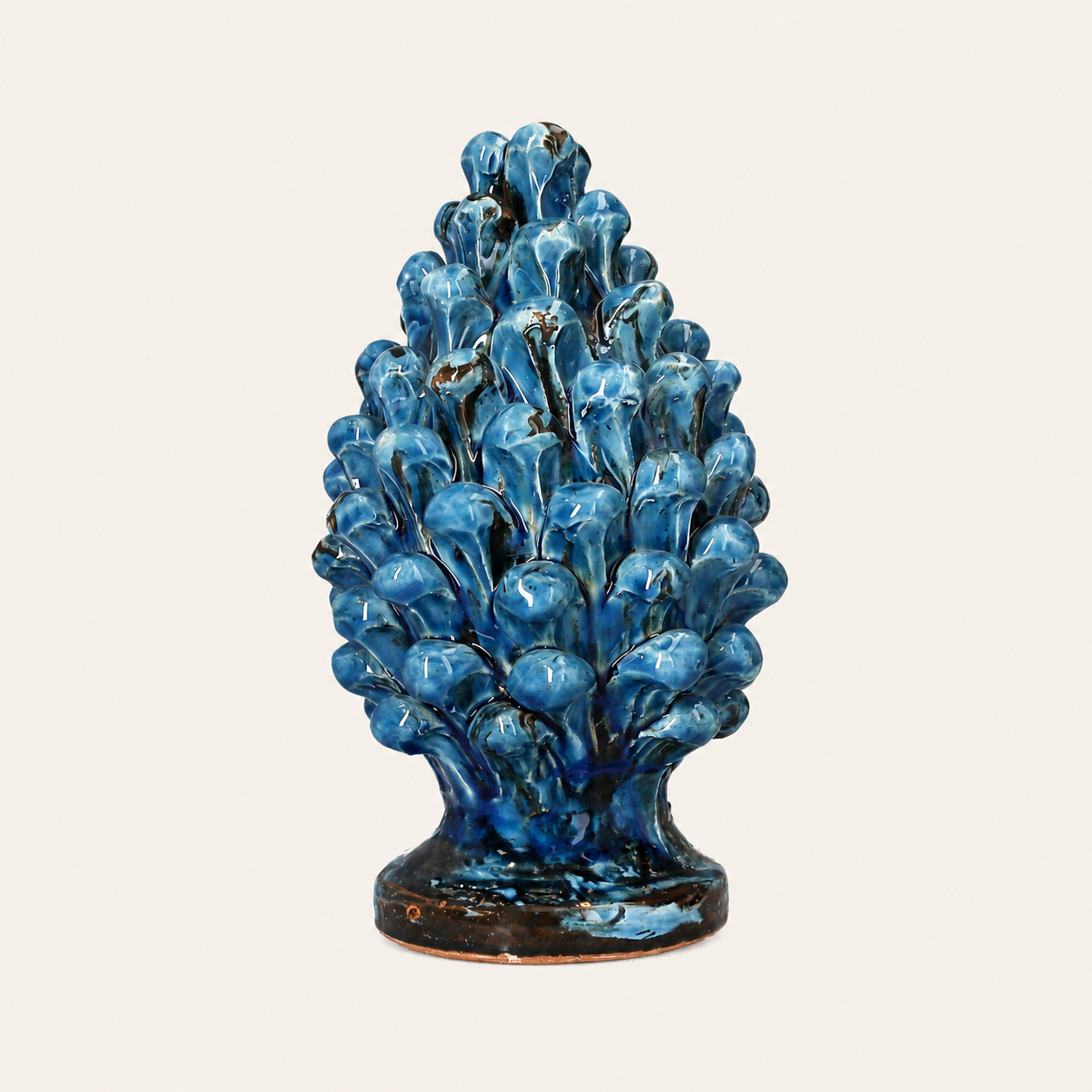 Pomme de Pin Artisan en Terre Cuite Bleue H.16x25 cm