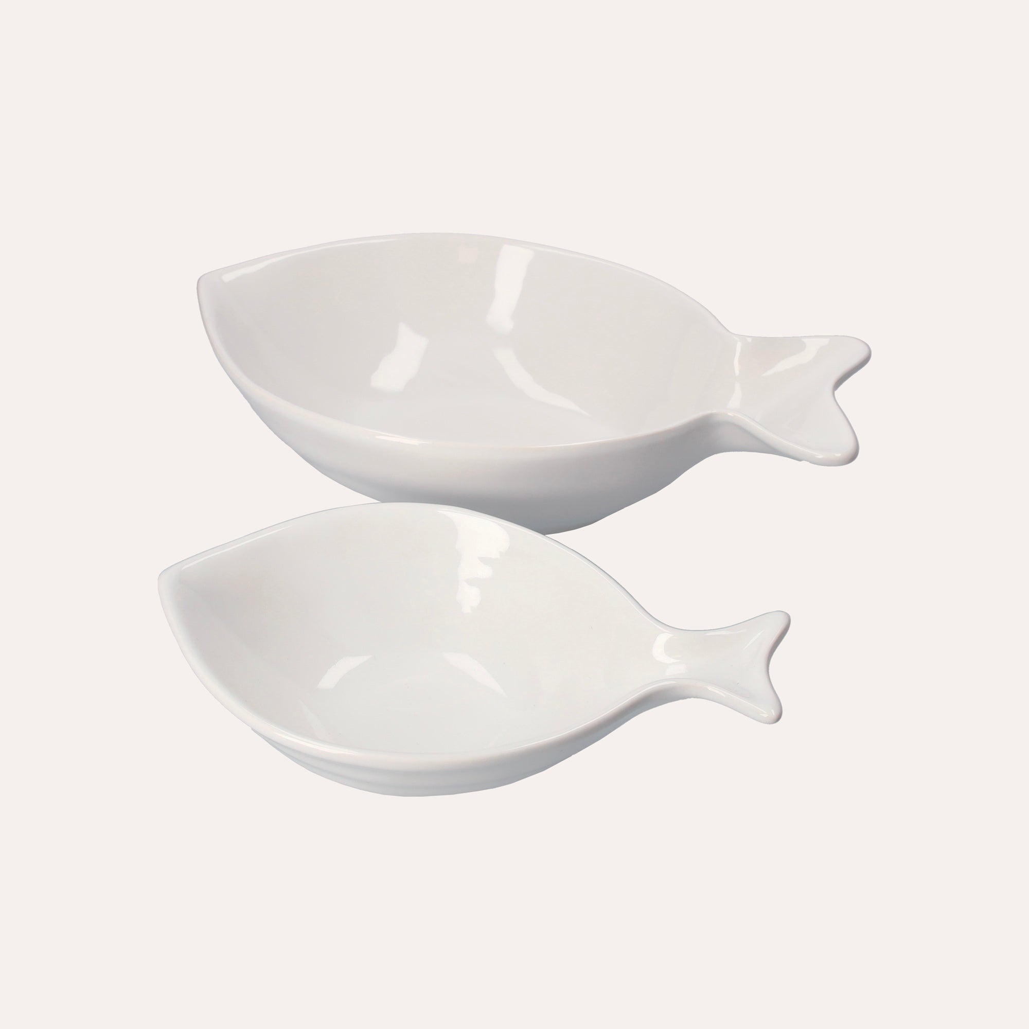 Set di 2 Piatti Fondi in Ceramica Bianca a Forma di Pesce Balena