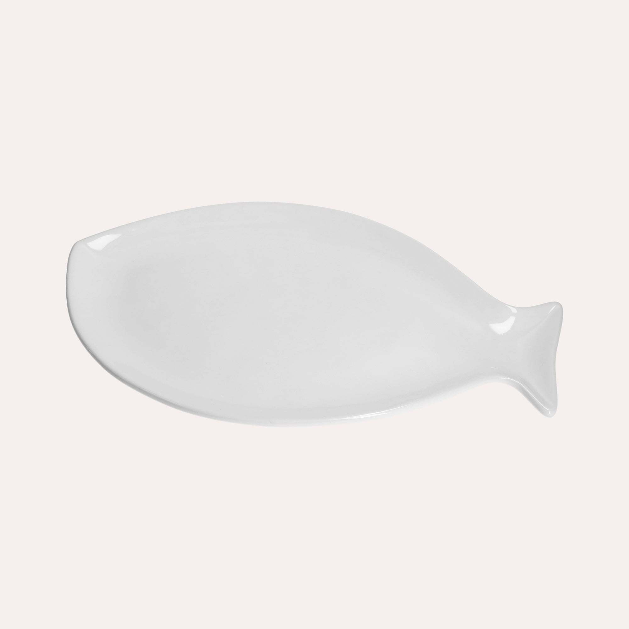 Piatto Piano a Forma di Pesce in Ceramica Bianca Grande