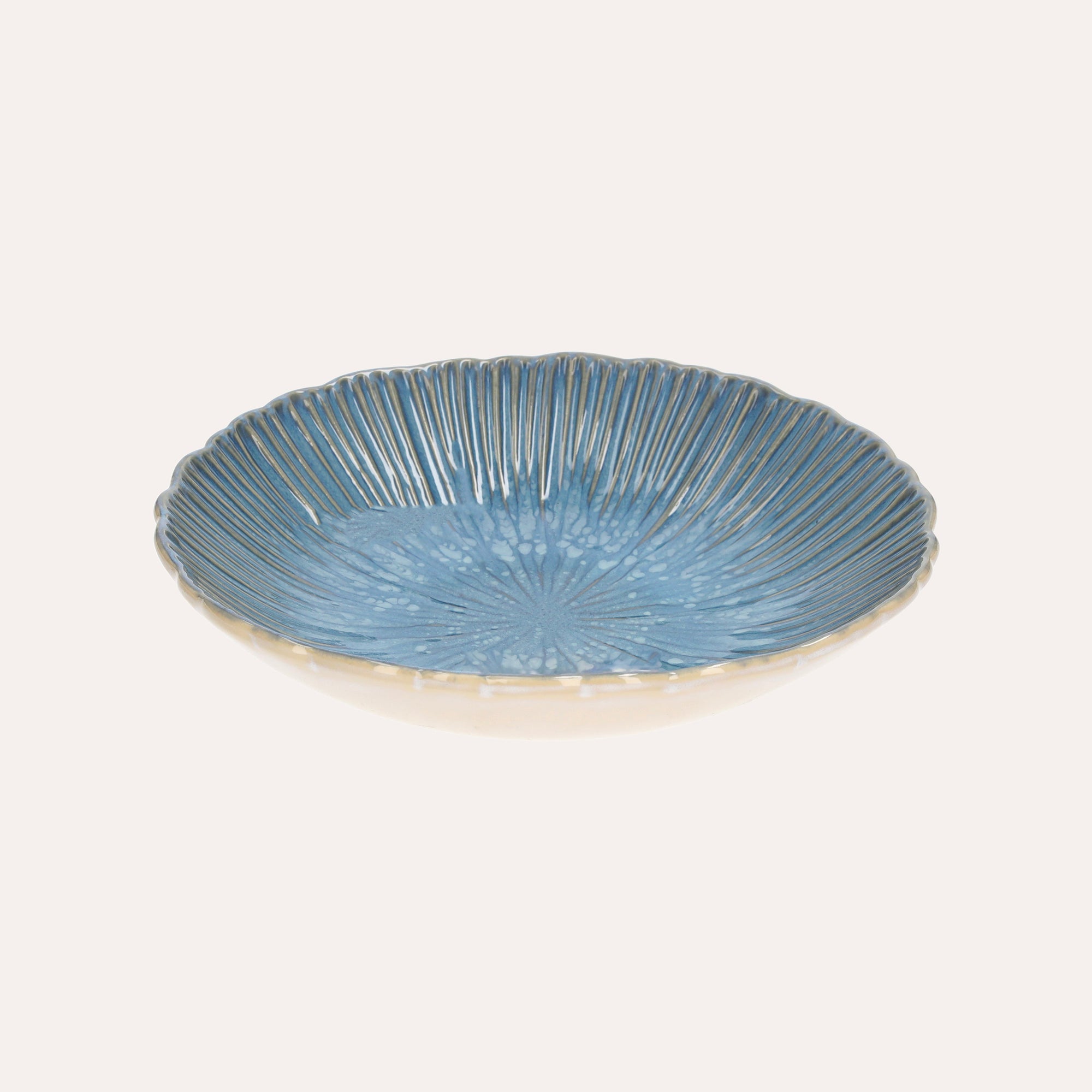 Insalatiera in Ceramica color Turchese con Decoro Corallo