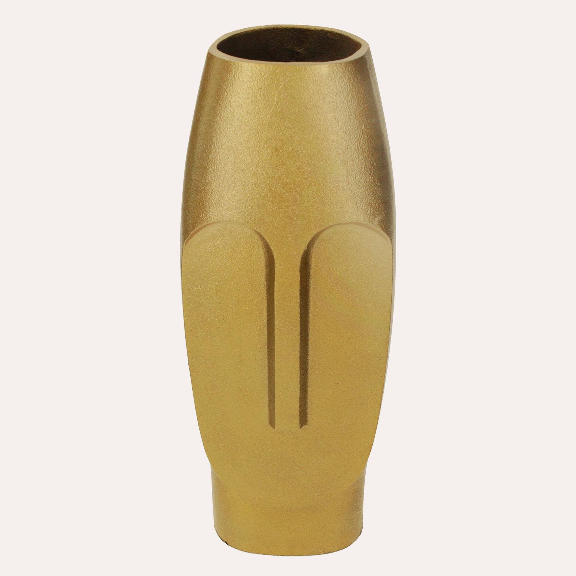Vaso In Metallo Dorato Con Volto Etnico