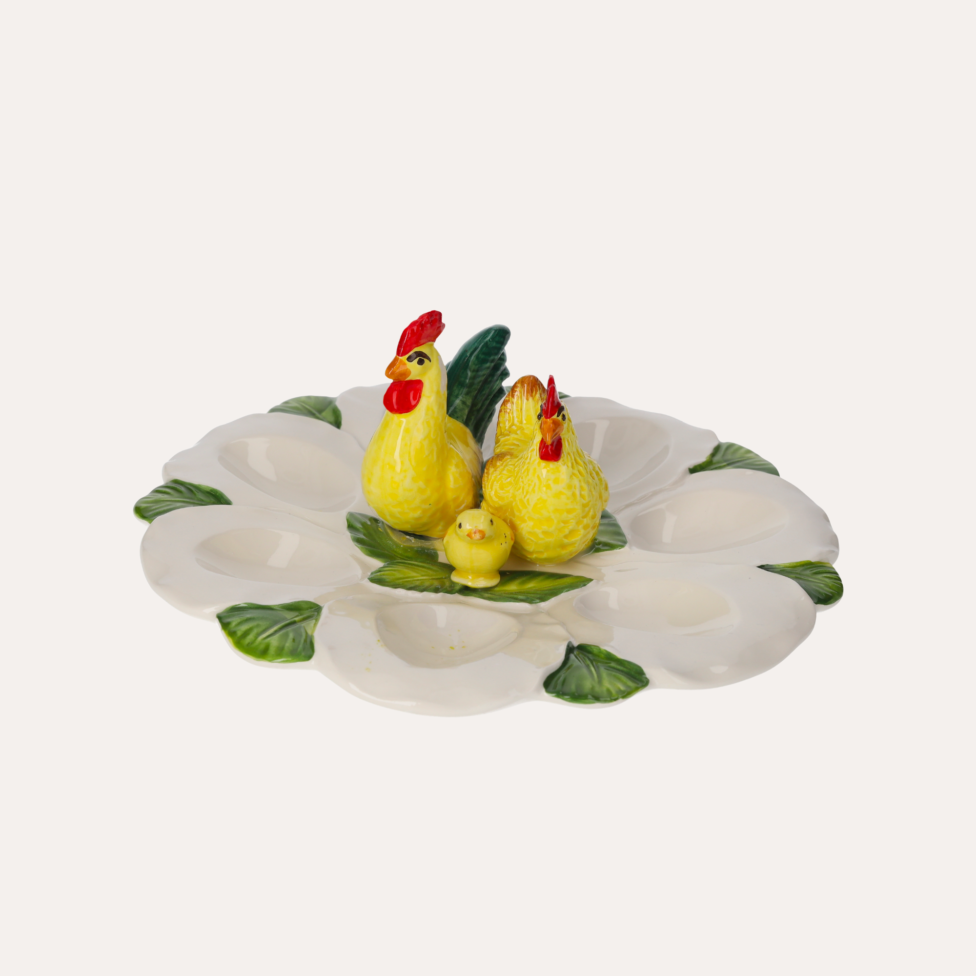 Portauova in ceramica “Family” con galline gialle D24xH11 cm