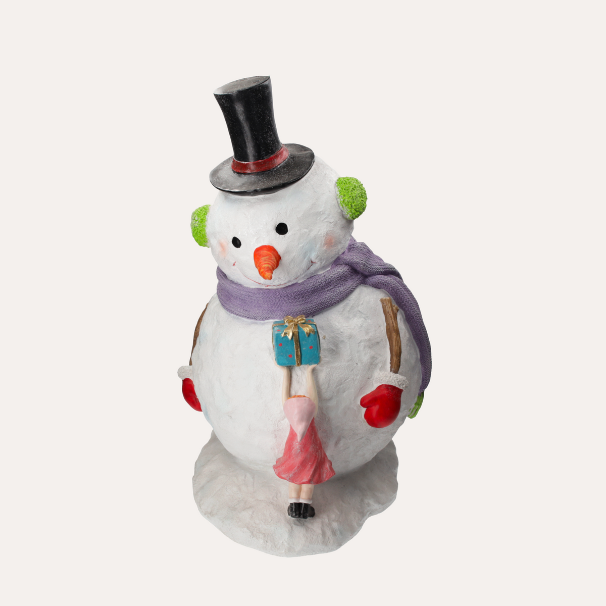 Statua Pupazzo di Neve con Bambina in Resina 59x53xH.89 cm
