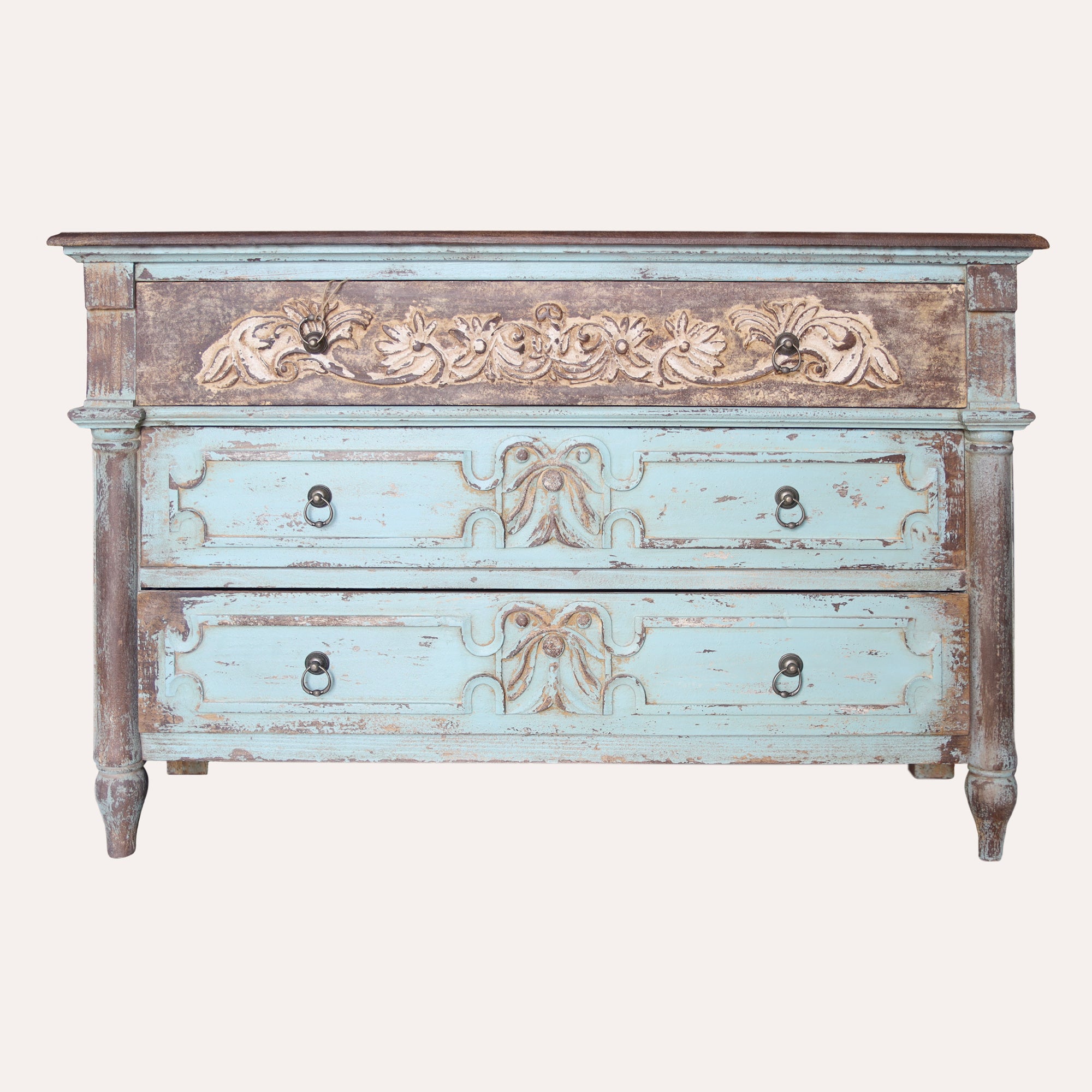 Cassettiera 3 cassetti in Legno Verde acquamarina  122X38X83 cm