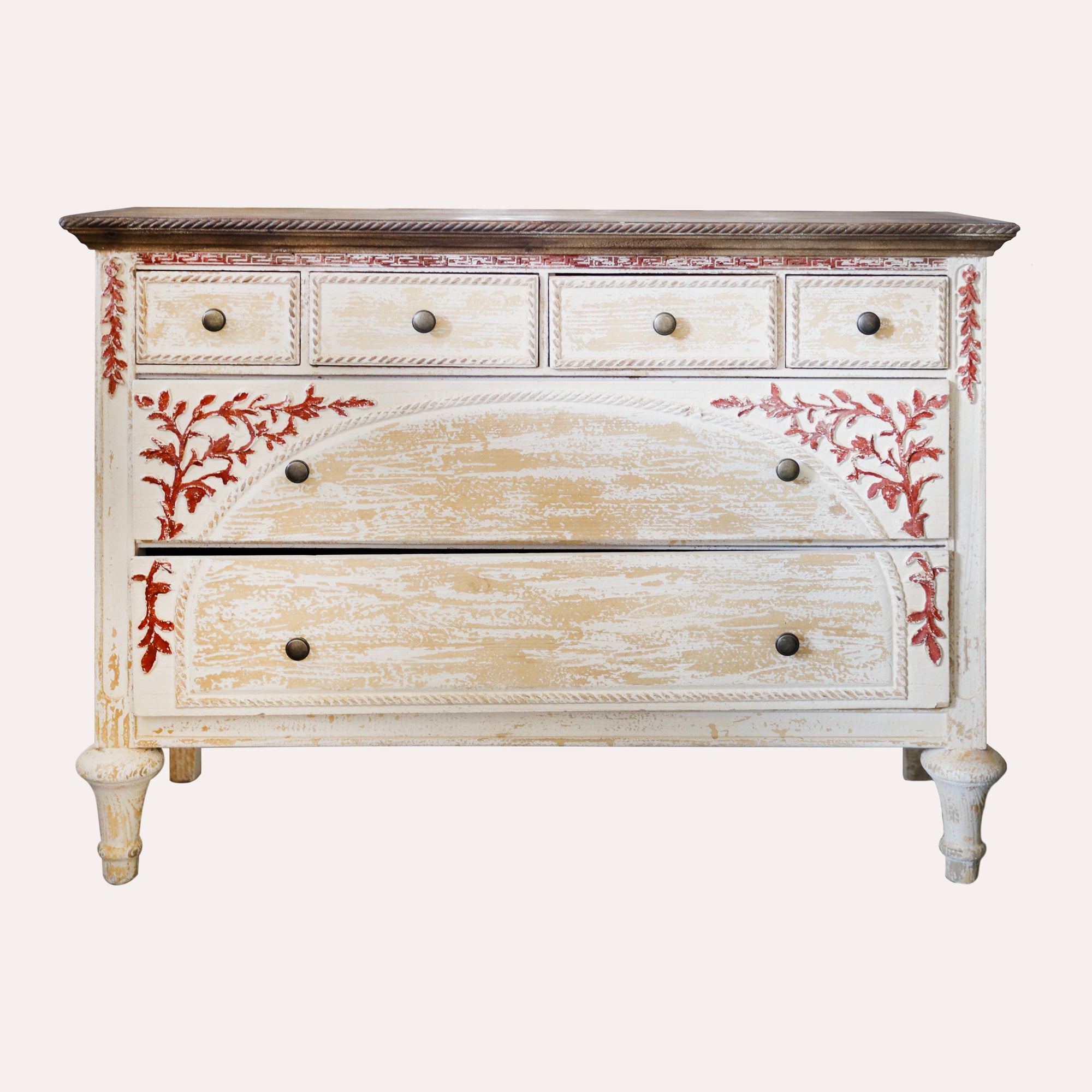 Cassettiera 6 cassetti in Legno Bianco Avorio  108x38x79 cm