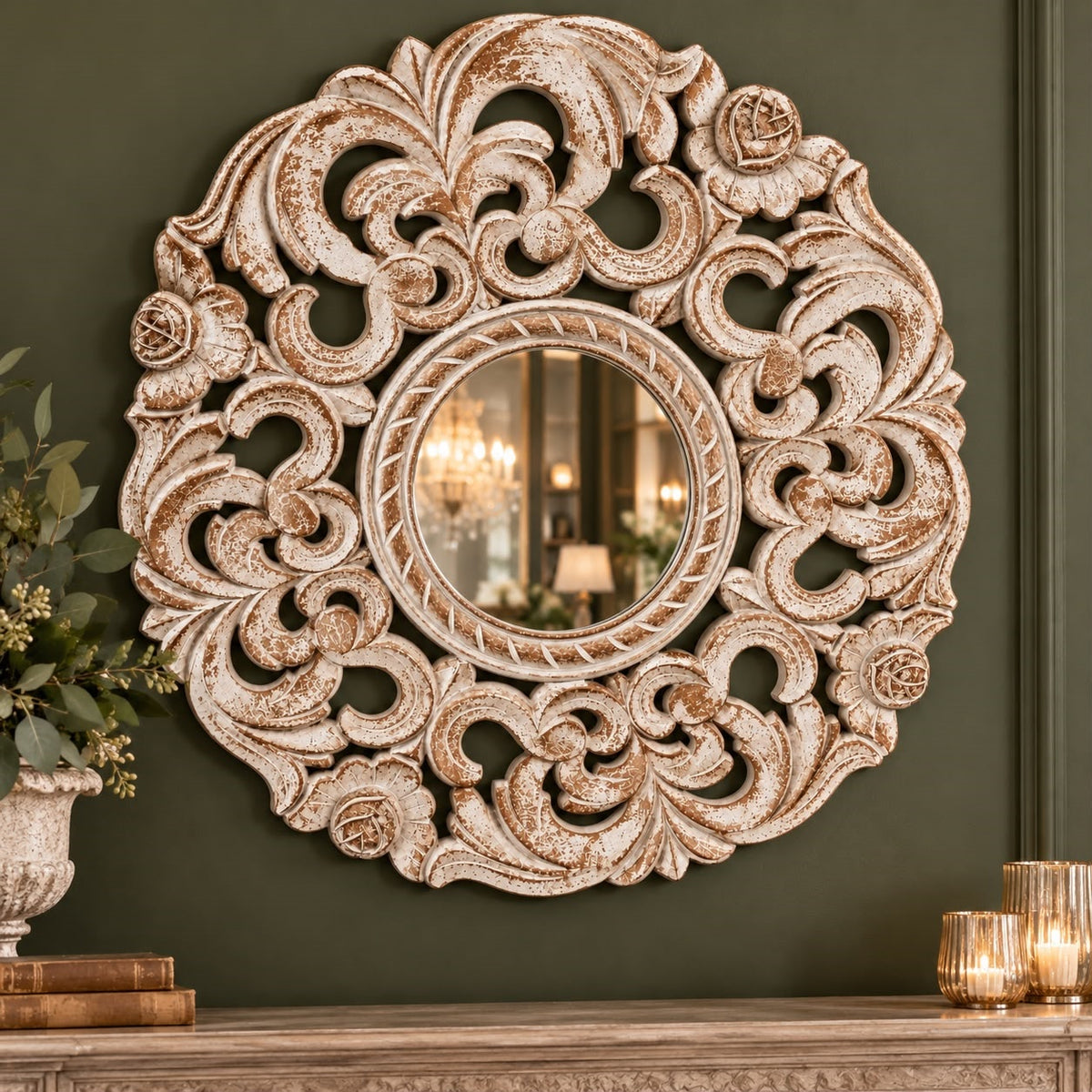 Specchio da parete in Legno Anticato D.60 cm