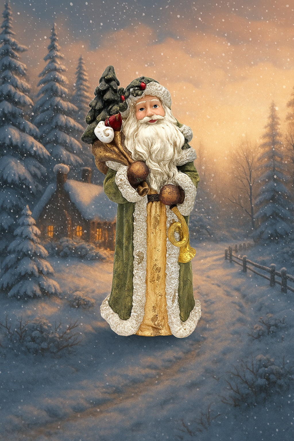 Babbo Natale con Sacco Doni Dorato in Resina