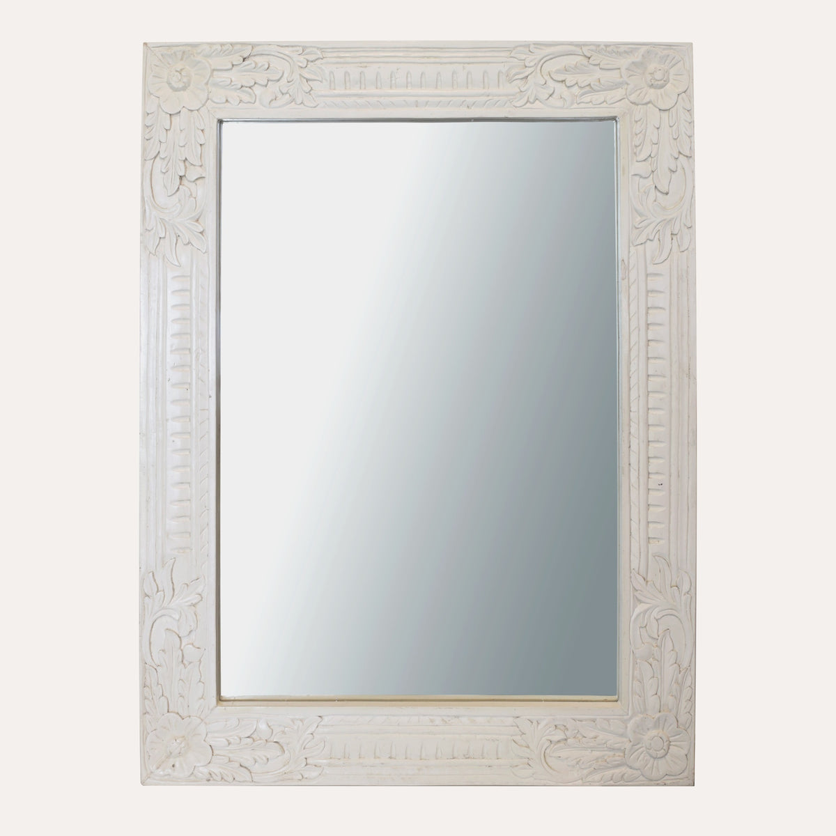 Specchio in Legno Bianco Dettagli Anticati H.100x70cm