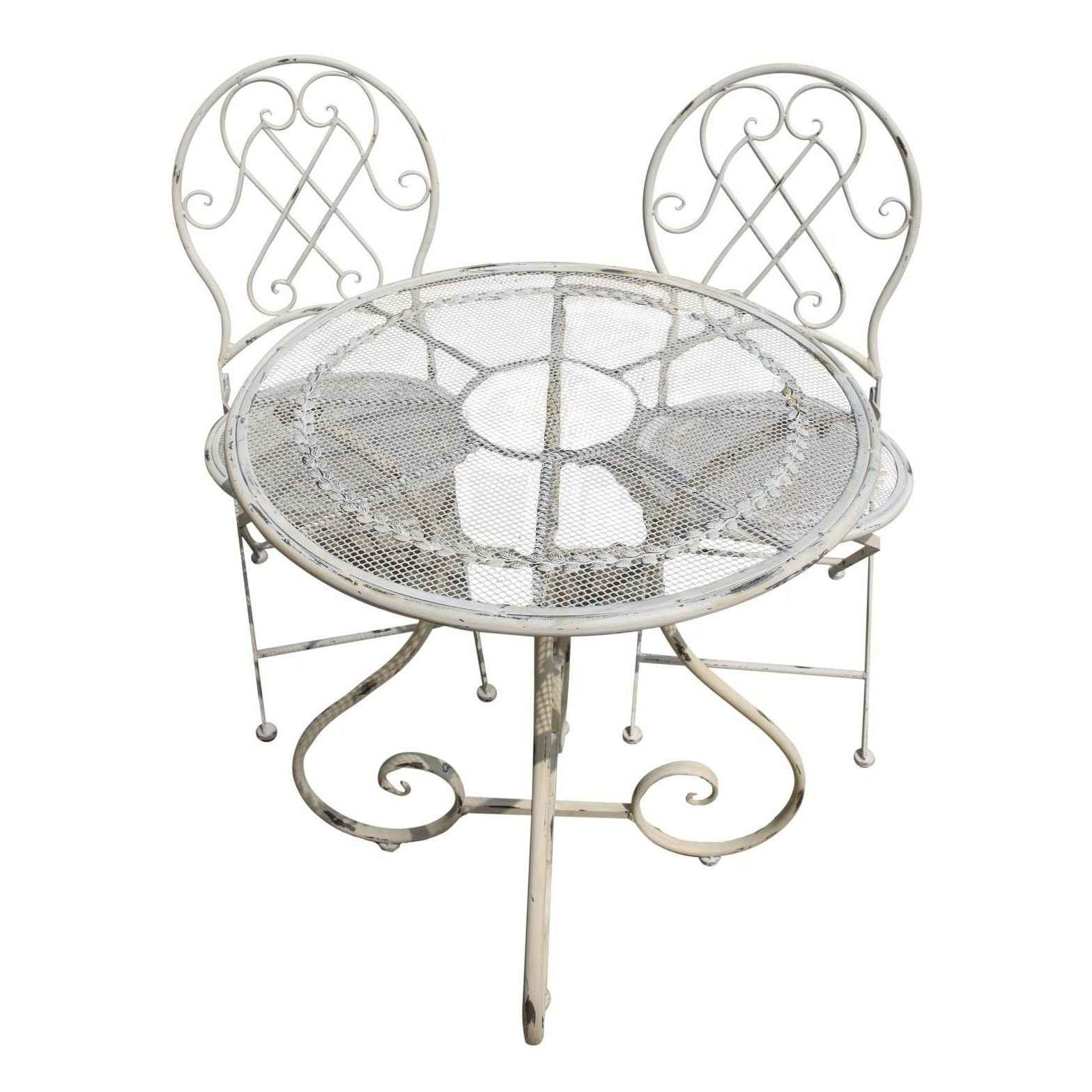 Set da Giardino in Ferro Bianco Anticato Shabby Chic
