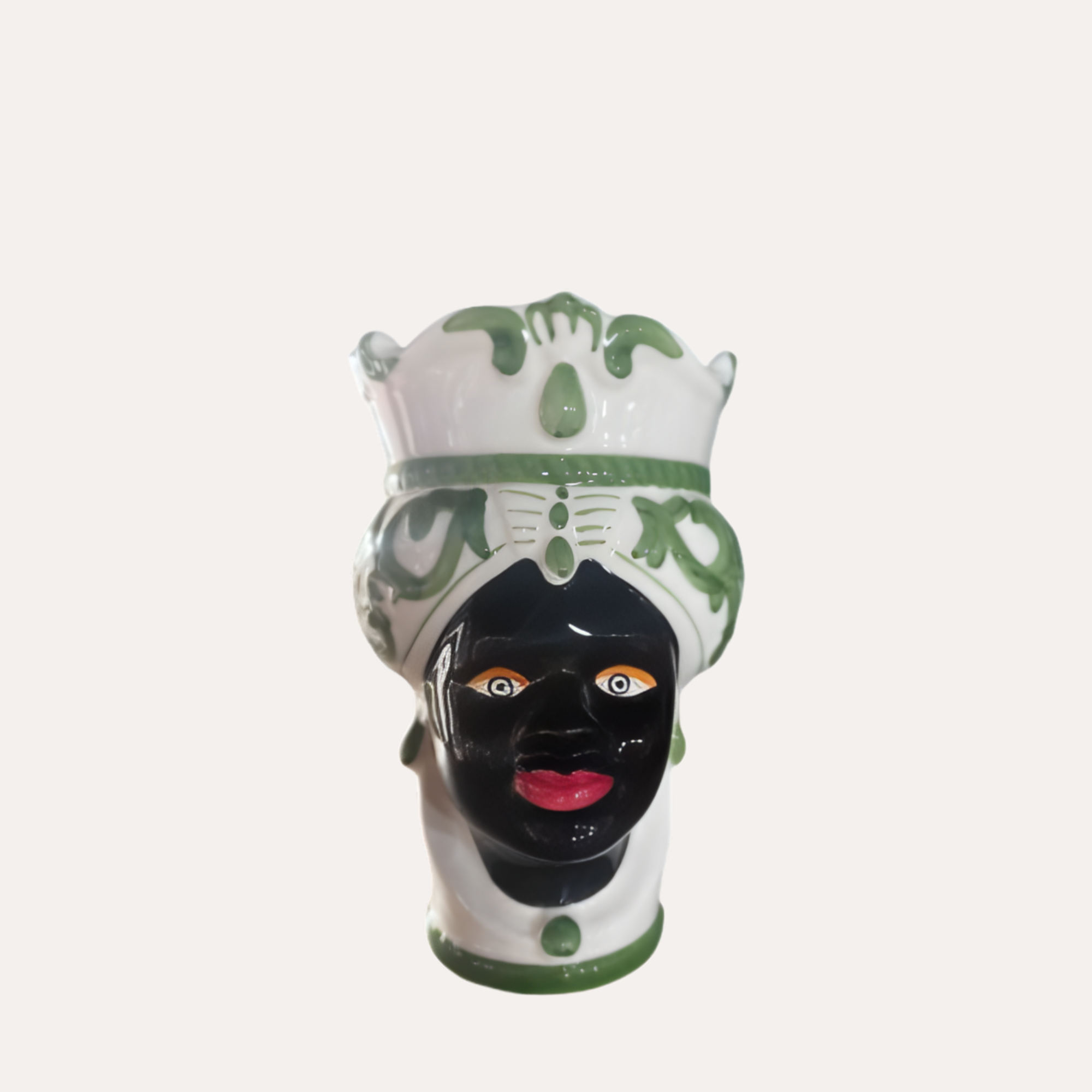 Vaso testa donna in Ceramica Verde Piccolo H. 20 cm Ø14