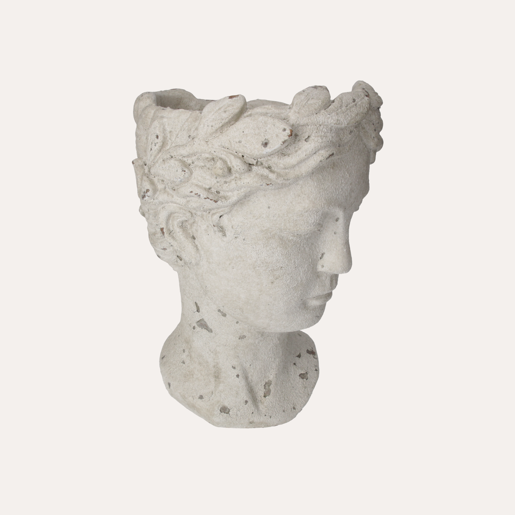 Testa Decorativa Porta Piante in Resina Bianca , Altezza cm 35