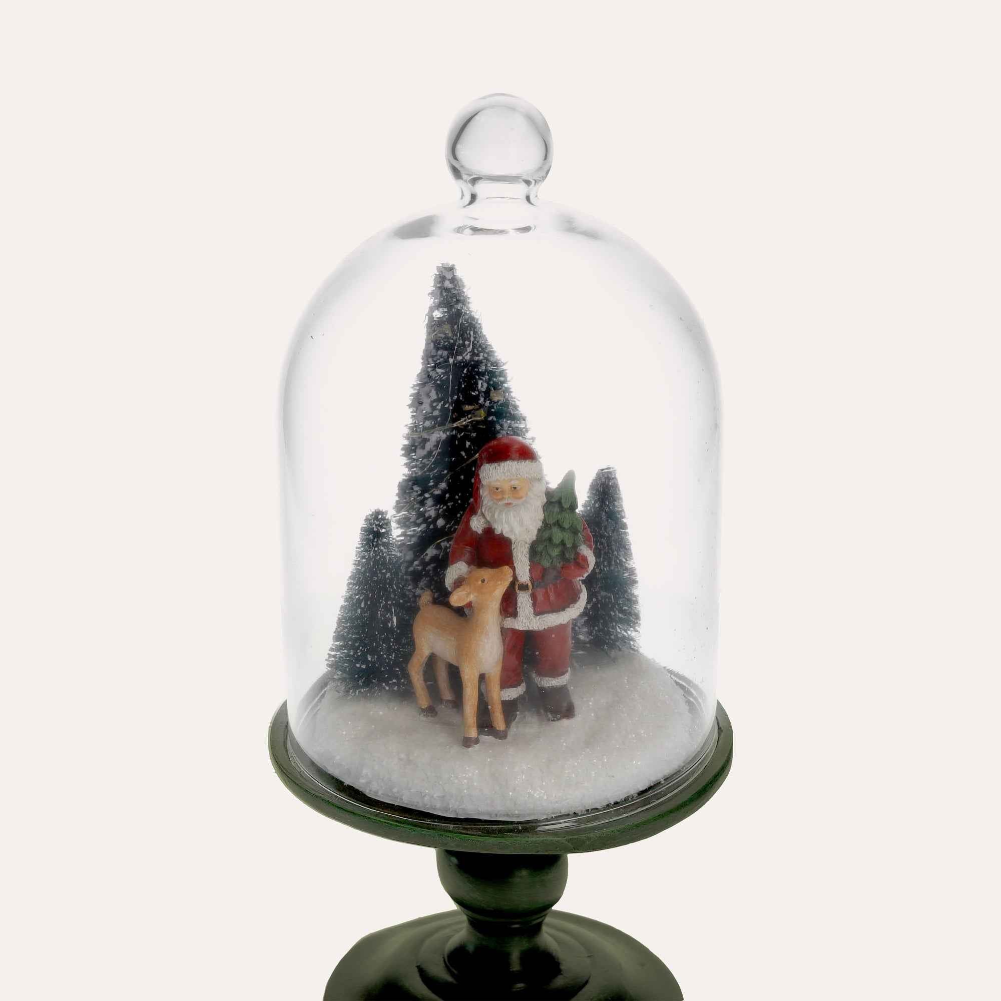 Teca in Vetro con Babbo Natale e Cerbiatto, Decorazione Natalizia