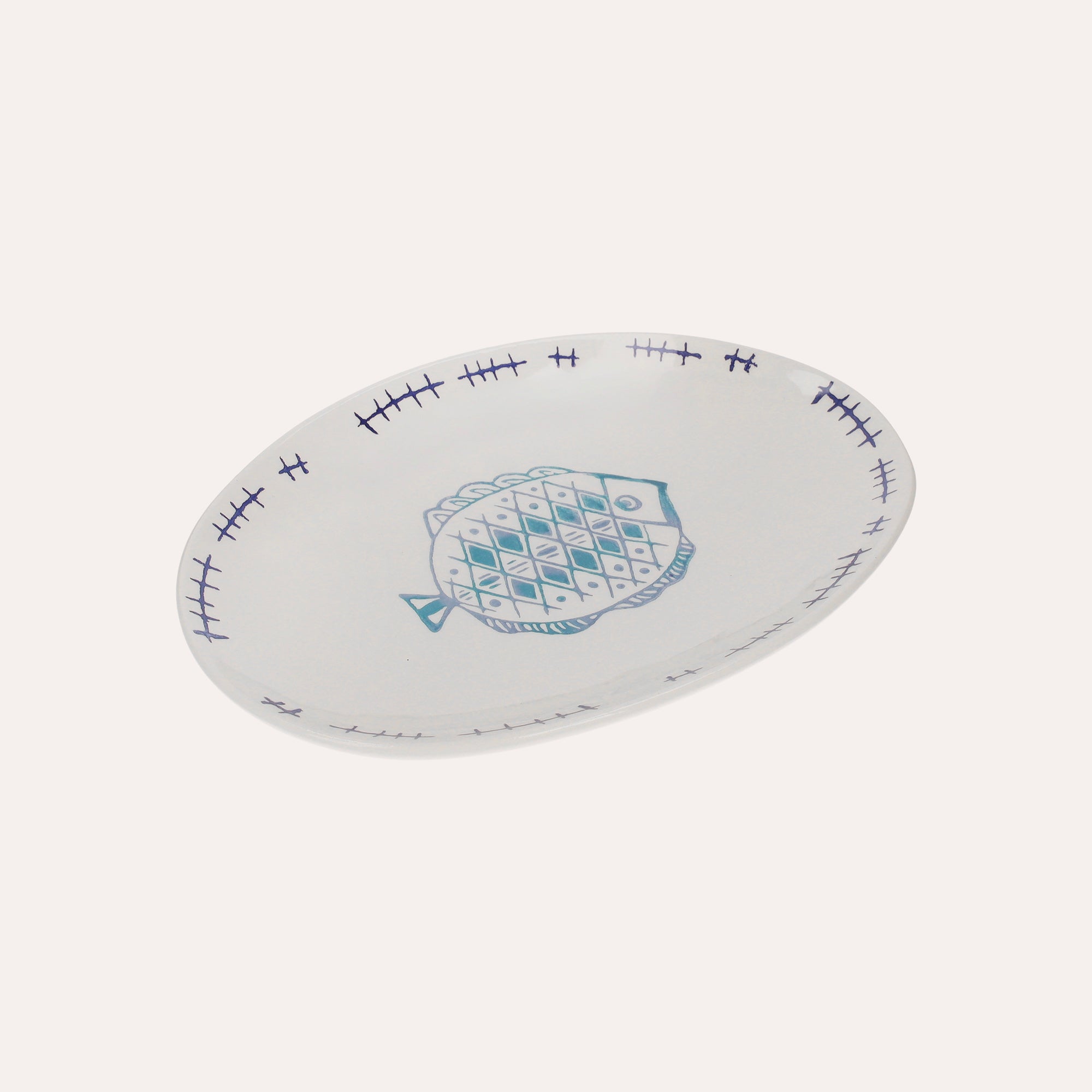 Vassoio Ovale in Ceramica con Pesce Rombo