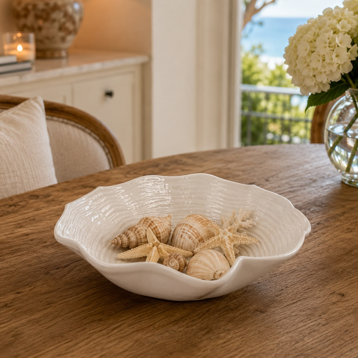 Vasca grande a conchiglia in ceramica bianca H12 Ø40 cm
