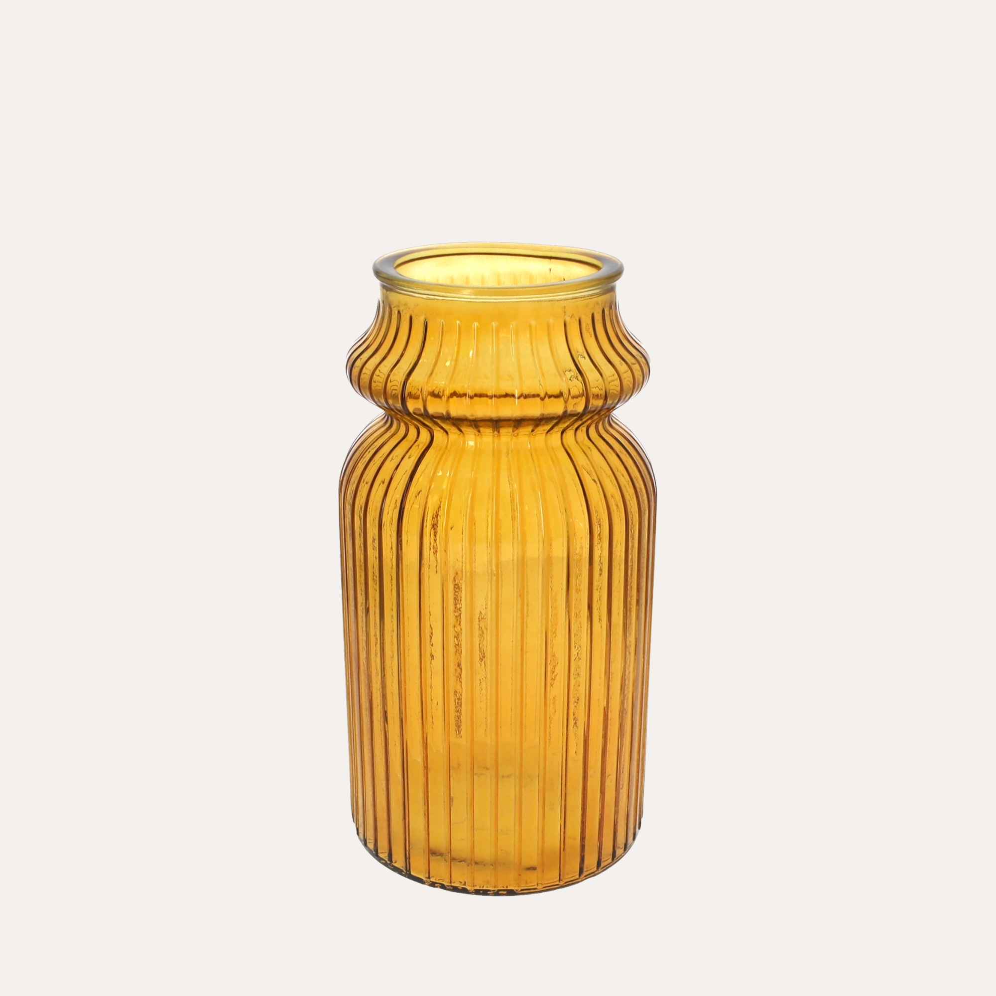 Vaso Rigato Basso Giallo in Vetro H29 D14.5