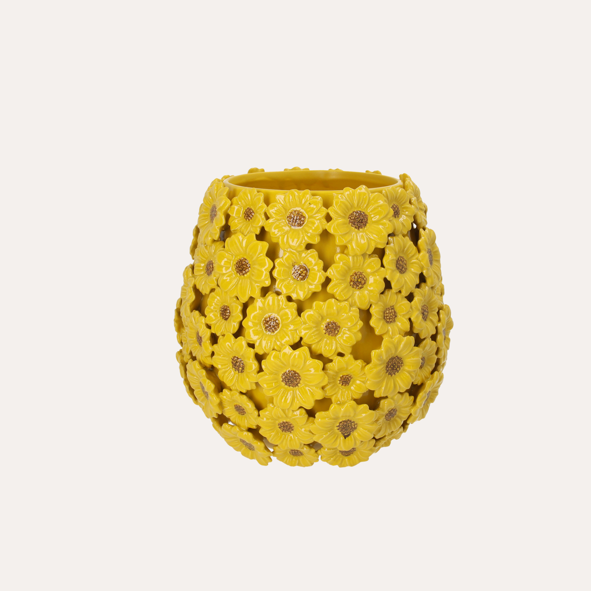 Vaso Decorativo con Margherite Gialle in Ceramica Altezza cm 28