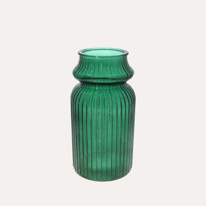 Vaso Rigato Basso Verde in Vetro H29 D14.5