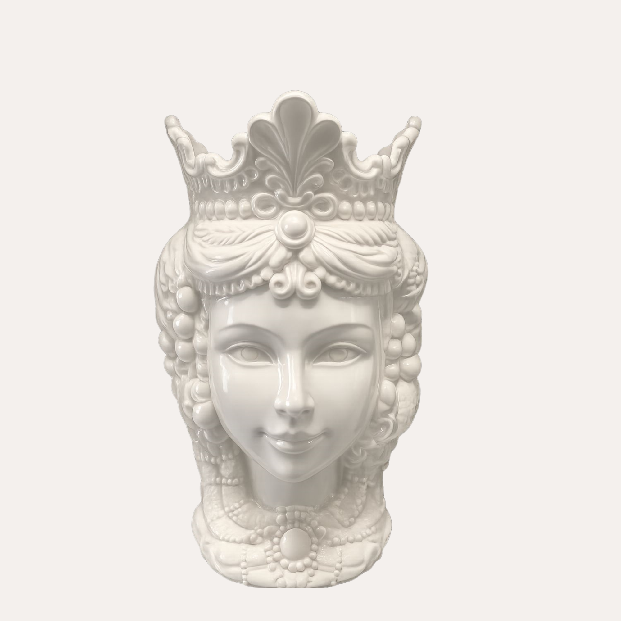 Vaso testa di moro da muro in ceramica bianca H40 cm