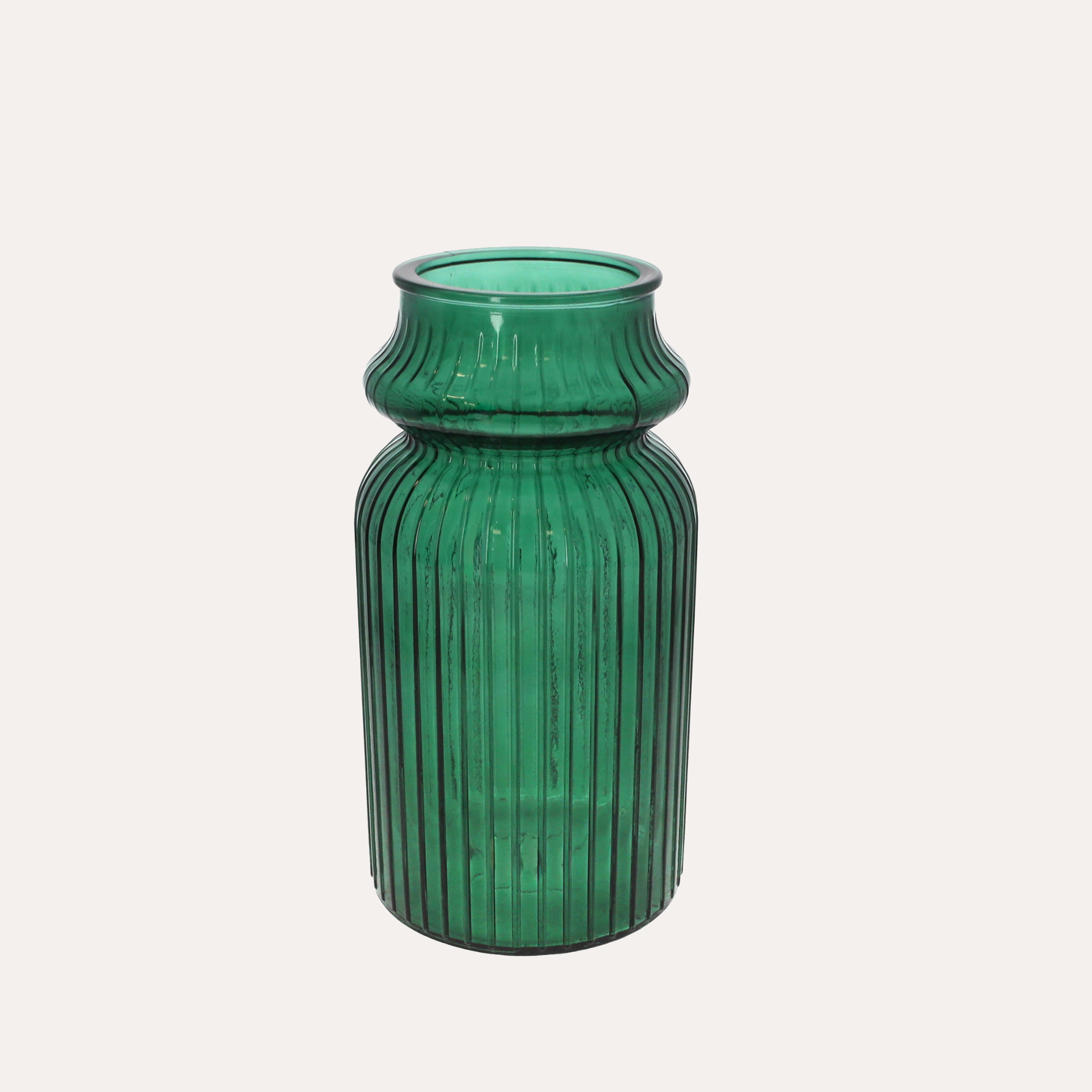 Vaso Rigato Basso Verde in Vetro H29 D14.5