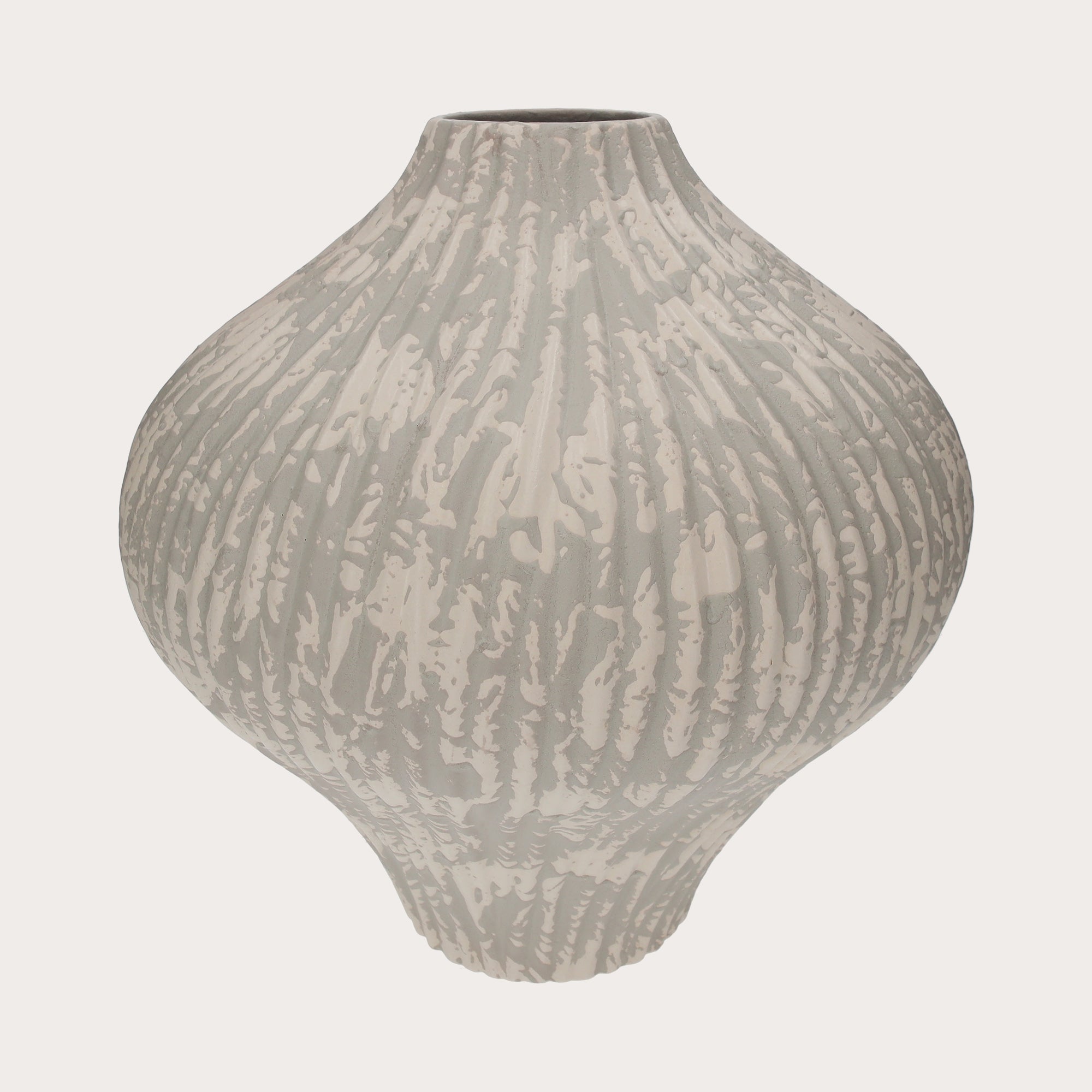 Vaso in ceramica con Coste colore bianco e grigio