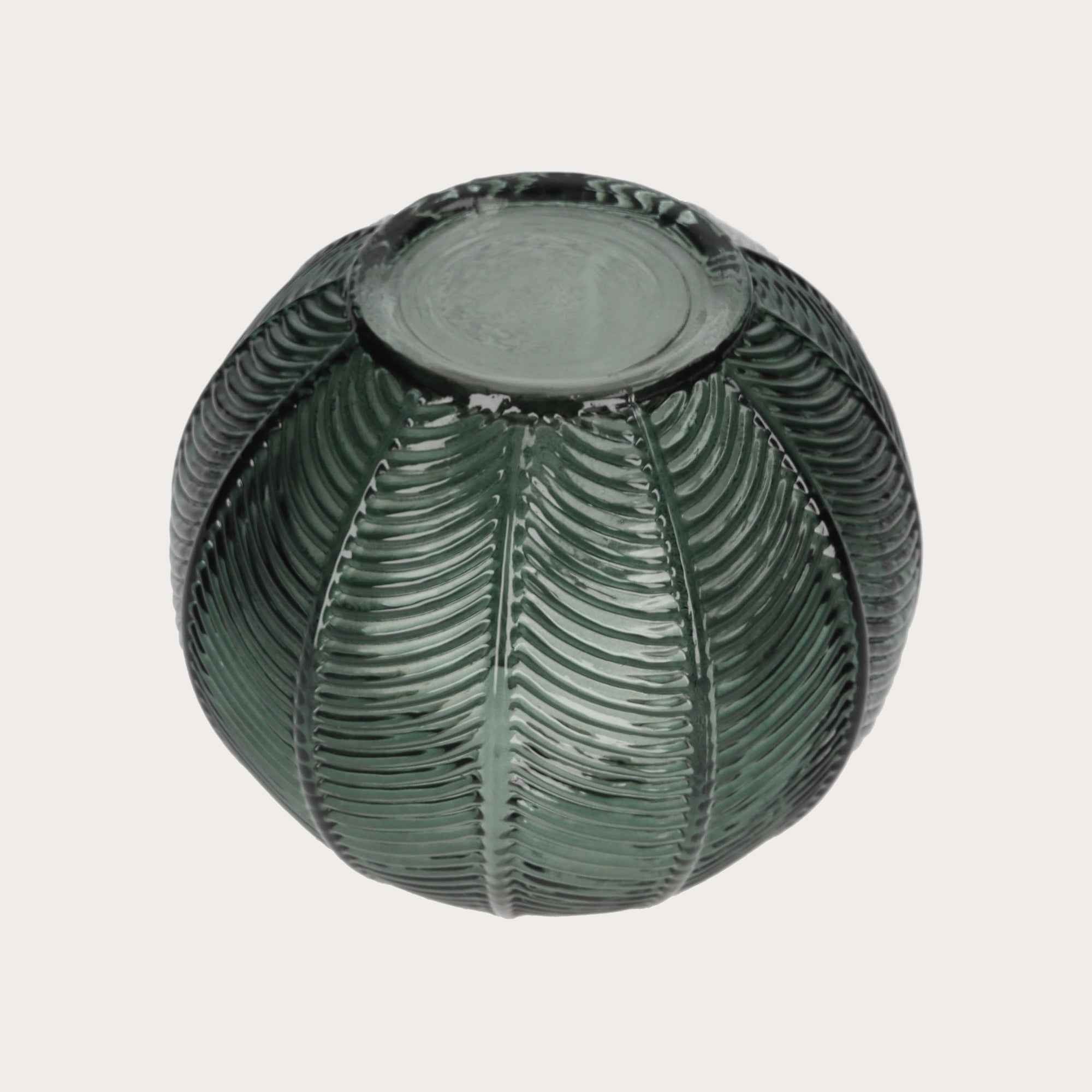 Vaso Tondo in Vetro Verde con Decoro Foglia – Arredo Casa Moderno ed Elegante