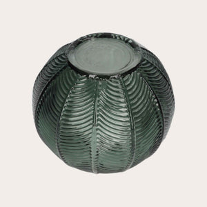 Vaso Tondo in Vetro Verde con Decoro Foglia – Arredo Casa Moderno ed Elegante