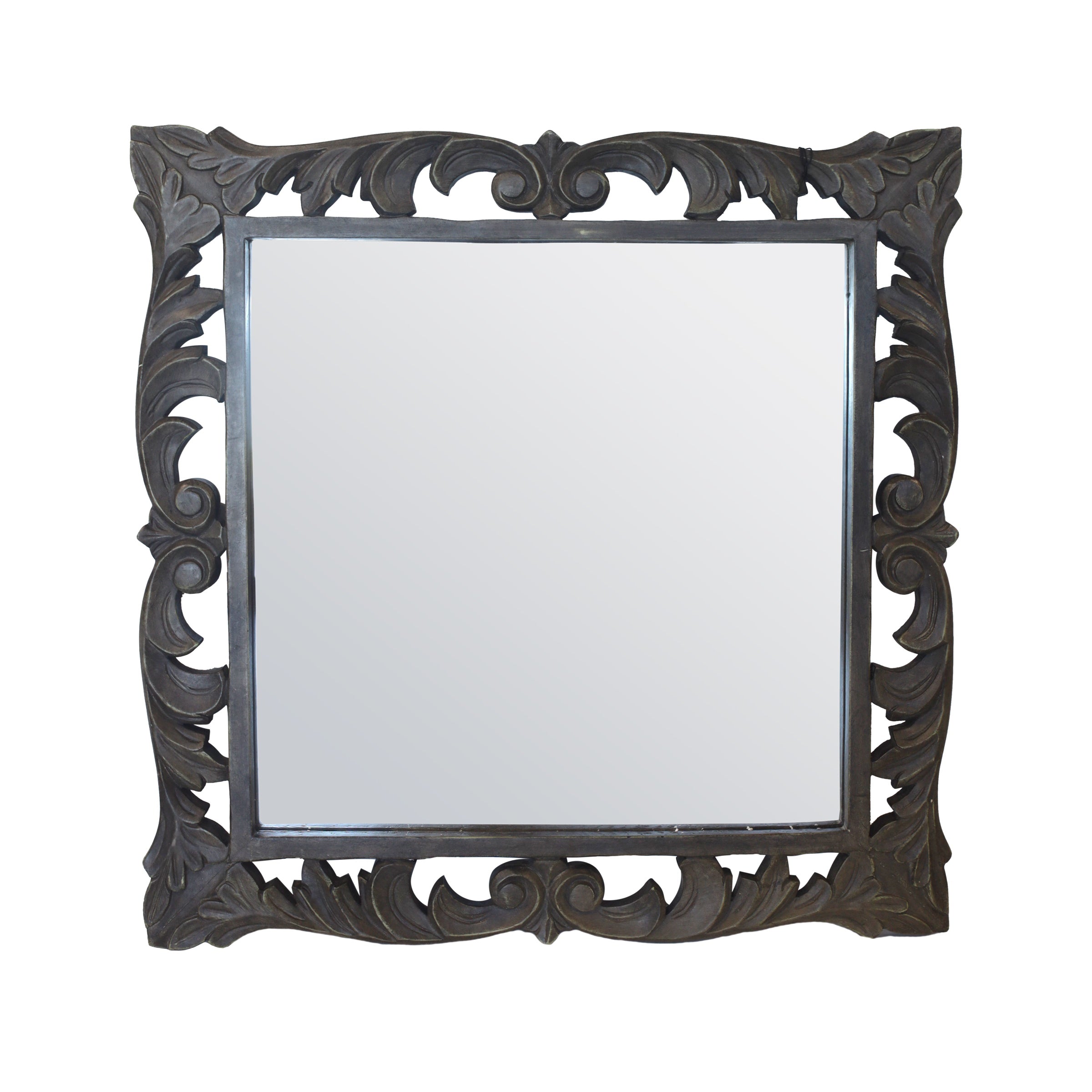 Specchiera Quadrata In Legno Marrone Scuro