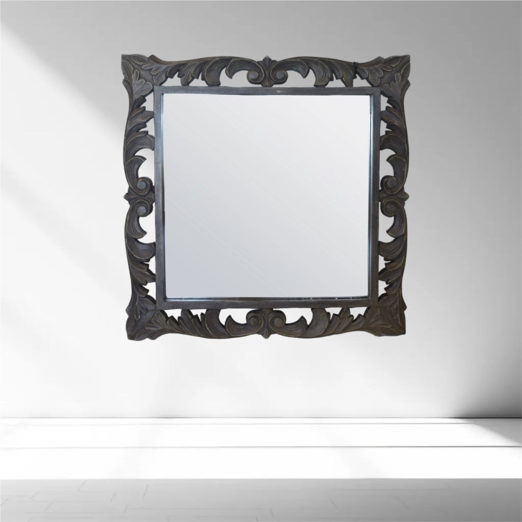 Specchiera Quadrata In Legno Marrone Scuro