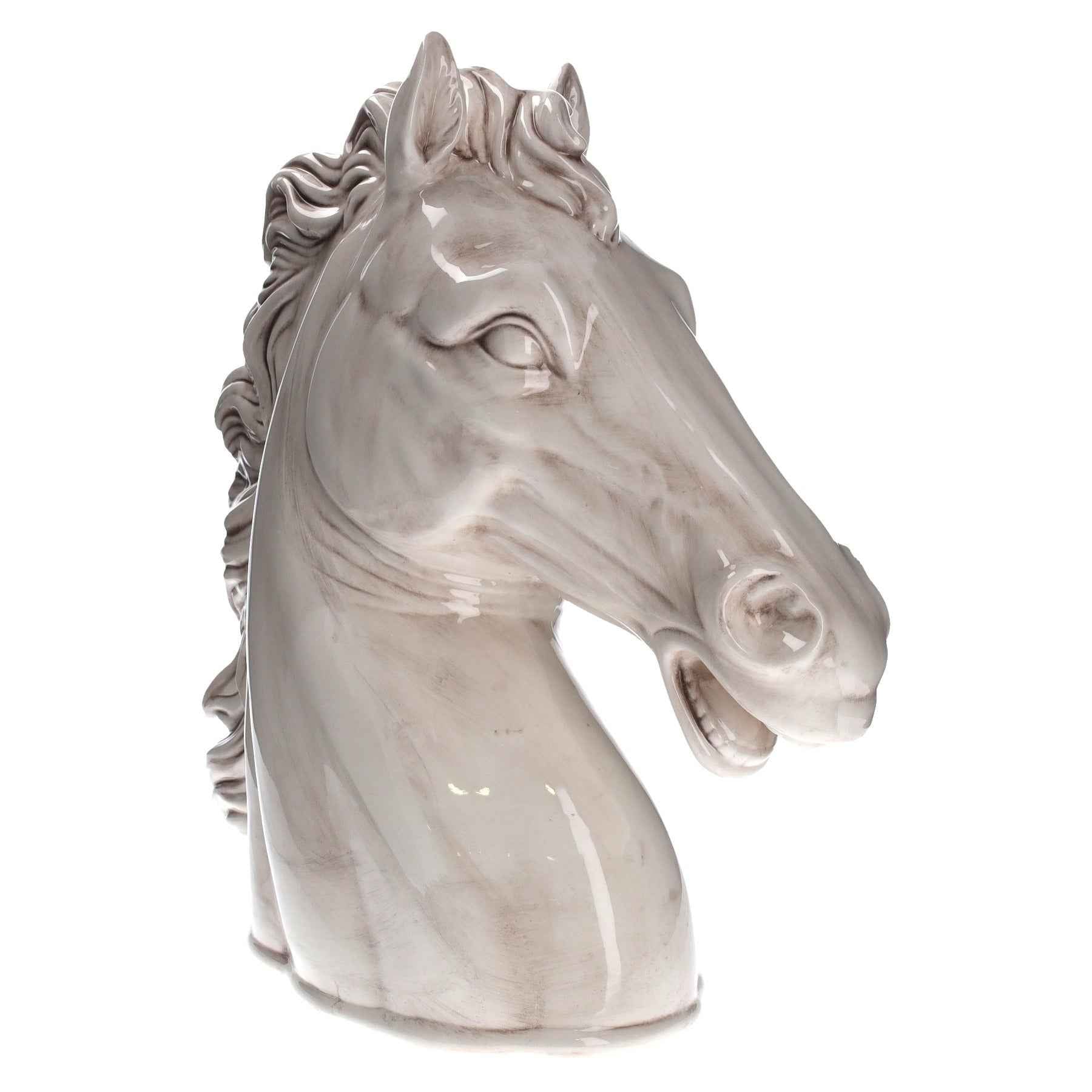 Testa di Cavallo in Ceramica Bianco Anticato – Decorata a Mano, Made in Italy